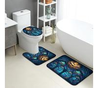 Stained Glass Bathroom Mat Sets 3 Piece, Colorful Floral Absorbent Non Slip Toilet Rugs U Shaped Washable, Medieval Inspired Quick Dry Memory Foam Bathroom Rug Set