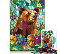 Stained Glass Bear 1000 Piece Jigsaw Puzzles for Adults Jigsaw Strong Logic Toy Group Play Clear Edge Perfect Present 38x52cm