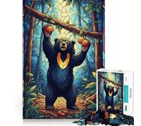 Stained Glass Bear in Forest 1000 Pieces Jigsaw Puzzles for Teenagers Recall Upgrade Relaxing Fun Clear Cut Seasonal Gift 50x75cm