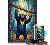 Stained Glass Bear in Forest Jigsaw Puzzle for Adults 1000 Pieces Smart Reason Toy Group Joy Smooth Edge Fine Art Piece 38x52cm