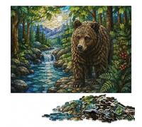 Stained Glass Bear in Forest Jigsaw Puzzle for Adults, 500 Pieces | Adult Jigsaw Puzzle - shared home puzzle activity alone or together.