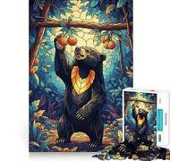 Stained Glass Bear Reaching for Fruit 1000 Piece Jigsaw Puzzle for Adults Brain Challenge Toy Group Play Clear Cut Lovely Present 38x52cm