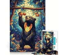 Stained Glass Bear Reaching for Fruit Jigsaw Puzzle for Adults 1000 Pieces Smart Game Tension Relief Pattern Assembly Heartfelt Gift 38x26cm