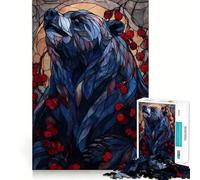 Stained Glass Bear with Berries Adults Puzzles 1000 Piece Jigsaws Brain Teaser Home Pastime Image Assembly Memorable Gift 38x52cm