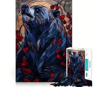 Stained Glass Bear with Berries Jigsaw Puzzles 1000 Pieces for Teenagers Thought Toy Shared Fun Precise Edge Santa Wish Item 50x75cm