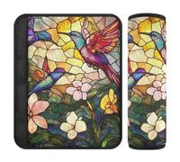 Stained Glass Beautiful Birds Colorful Flowers 2 Pack Covers for seat Belts Protects Your Neck and Shoulders for Truck Protector para cinturón de carro