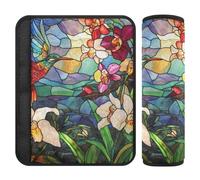 Stained Glass Beautiful Birds Colorful Orchids Flowers 2 Pack Shoulder Pads for car seat Straps Stop seat Belt Cutting into Neck for Bag funda para cinturón de carro