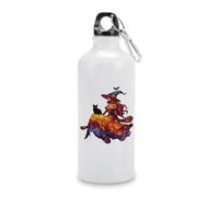 Stained Glass Beautiful Witch Black Cat Travel Aluminum Water Bottle, Sport Bottle with Twist Cap Buckle for Men Women Camping Hiking 600ml