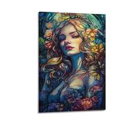 Stained Glass Beauty Wall Art, Colorful Print, Art Nouveau Poster, Vibrant Canvas Picture Artistic Wall Mural Modern Hanging Decor Poster08x12inch(20x30cm)