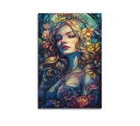 Stained Glass Beauty Wall Art, Colorful Print, Art Nouveau Poster, Vibrant Canvas Picture Artistic Wall Mural Modern Hanging Decor Poster08x12inch(20x30cm)