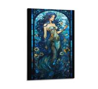Stained Glass Beauty Wall Art, Vibrant Print, Art Nouveau Poster, Decorative Canvas Picture, Elegant Decor for Living Room Bedroom Artistic Wall Mural Modern Hanging Decor Poster20x30inch(50x75cm)