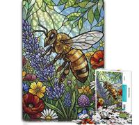 Stained Glass Bee And Wildflowers Picture Puzzle for Adults, 300 PCS