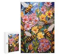 Stained Glass Bees Garden, 1000 PCS Displayable Picture Puzzle, Creative Indoor Hobby - to Assemble, Frame And Display