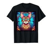 Stained Glass Bengal Cat Mom Dad Illustration Kitten T-Shirt