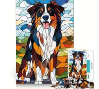 Stained Glass Bernese Mountain Dog 1000 Pieces Jigsaw Puzzles for Adults Smart Game Stress Release Pattern Assembly Xmas Surprise 38x52cm