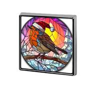 Stained Glass Bird Wearing Red Santa Hat Unisex Brooches & Pins Square Lightweight Lapel Badge Jewelry for Clothing Shawl Hat