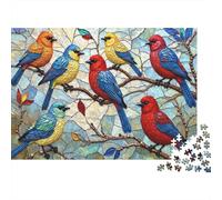 Stained Glass Birds 1000 Piece Jigsaw Puzzles Colorful Birds Mosaic Art for Adults Educational Games Beautiful Decoration Difficult Challenging Birthday Gifts 38x26cm/1000pcs