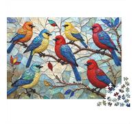 Stained Glass Birds 1000 Pieces Extra-Thick Cardboard DIY Jigsaw Puzzle, Cognitive Development & Rehabilitation Puzzle, Leisure Activity, Premium Quality Puzzle 38x26cm/1000pcs