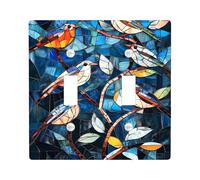 Stained Glass Birds Light Switch Cover Plates, Vibrant Blue for Seasonal Wall Accents, Artistic Style Thermoplastic Outlet Covers, Set of Two Double Toggle