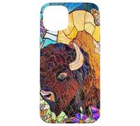 Stained Glass Bison with Sky and Wild Grass Case for iPhone 15 Plus