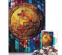 Stained Glass Bitcoin 1000 Piece Jigsaw Puzzle for Adults Teens,Stress Reliever Difficult Challenge Deal As Gifts for The Whole Family (75x50cm)