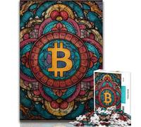 Stained Glass Bitcoin Jigsaw Puzzles for Adults 1000,Learning Educational Toys Family Games with Matching Poster And Trivia Sheet 38x26cm