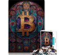Stained Glass Bitcoin Jigsaw Puzzles for Adults Teenagers Jigsaws Puzzle,Relax Games Is Ideal As A Gift for The Whole Family (75x50cm)