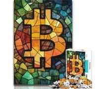 Stained Glass Bitcoin Jigsaw Puzzles for Teenagers 1000 Jigsaws,Staycation Kill Time Every Piece Is Unique - Challenging Family Fun Game 50x75cm