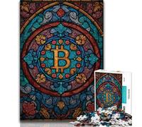 Stained Glass Bitcoin Puzzles for Teenagers 1000 Pieces,Staycation Kill Time Every Piece Is Unique - Challenging Family Fun Game (75x50cm)