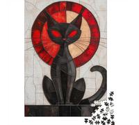 Stained Glass Black Cat 1000 Piece Puzzle for Adults Cozy Time, 38x26cm/1000pcs