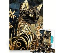 Stained Glass Black Cat 1000 Pieces Jigsaw Puzzles for Teenagers Boost Memory Stress Release Premium Cut Cherished Gift 38x52cm