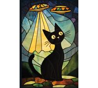 Stained Glass Black Cat and UFOs Notebook: Worried Scared Cat with Alien Spaceships Scifi Notepad Gift Journal for Lovers of Cats and Aliens | Science ... Cuteness | 6x9" with 120 College Ruled Pages