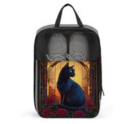 Stained Glass Black Cat with Red Roses Shoe Bag for Travel Daily Use Anti-dust Storage Carrier Golf Shoe Pouch