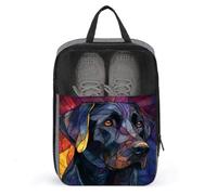 Stained Glass Black Labrador Dog Shoe Bag for Travel Daily Use Anti-dust Storage Carrier Golf Shoe Pouch