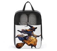 Stained Glass Black Witch Sitting on Broomstick Shoe Bag for Travel Daily Use Anti-dust Storage Carrier Golf Shoe Pouch