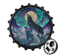 Stained Glass Black Wolf Mountain Peak Full Moon Bottle Opener Round Fridge Magnets Beverage Beer Magnetic Bottle Cap Opener for Fridge, Kitchen, Office