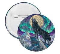 Stained Glass Black Wolf Mountain Peak Full Moon Button Pins 5 Pcs Tinplate Lapel Pins Badge Brooch for Backpacks Party Accessories