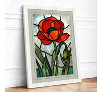Stained Glass Bloom Botanical Framed Wall Art Print A2 (59.4×42cm) White, Wall Decor for Living Room, Bedroom, Office & Home, Ready to Hang, Art Gift