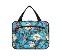 Stained Glass Blooming Rose Flower Hanging Travel kit for Women with Hook, Designer Washable Makeup Bag for car for Travel Essentials for Women Cruises Porta cosmeticos Mujer para cartera L