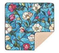 Stained Glass Blooming Rose Flower Soft Foam Baby Floor Play mat for Indoor Outdoor Comfortable Foldable Padded Play Mat for Babies Infants Toddlers, 50'' x 50''para juegos de