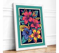 Stained Glass Blooms Botanical Framed Wall Art Print A1 (84.1×59.4cm) White, Wall Decor for Living Room, Bedroom, Office & Home, Ready to Hang, Art Gift