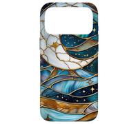 Stained Glass Blue Flower Design Celestial Night Sky Art Case for iPhone 17 Pro Max