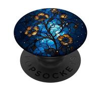 Stained Glass Blue Flower Design Celestial Night Sky Art PopSockets Adhesive PopGrip