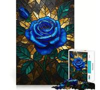 Stained Glass Blue Rose 1000 Piece Jigsaw Puzzle for Teenagers Smart Toy Bonding Time Accurate Cut Art Collection Piece 38x52cm