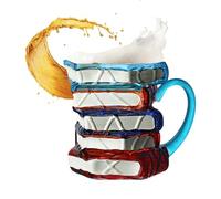 Stained Glass Book Mug, Colorful Stacked Books Design, Ceramic Hot Cold Beverage Cup, Pink, Blue, Green, Transparent, Comfortable Handle, Standard Size, Gift for Readers Writers Charming Celebration