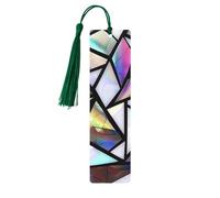 Stained Glass Bookmark Rainbow Geometry Wooden Bookmark with Tassel Book Mark for Women Men Reading Page Markers Gifts for Book Lovers