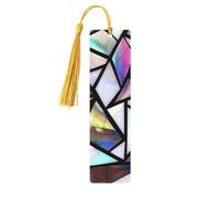 Stained Glass Bookmark Rainbow Geometry Wooden Bookmark with Tassel Book Mark for Women Men Reading Page Markers Gifts for Book Lovers