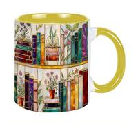 Stained Glass Bookshelf Art Coffee Mug, Elegant Book Lover Illustration Ceramic Cup, Cozy Reading Aesthetic Mug, Gift for Book Lovers Readers Home Office Friends