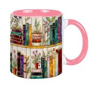 Stained Glass Bookshelf Art Coffee Mug, Elegant Book Lover Illustration Ceramic Cup, Cozy Reading Aesthetic Mug, Gift for Book Lovers Readers Home Office Friends