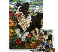 Stained Glass Border Collie 1000 Pieces Jigsaw Puzzles for Adults Thought Toy Calming Play Precise Edge Heartfelt Gift 38x26cm